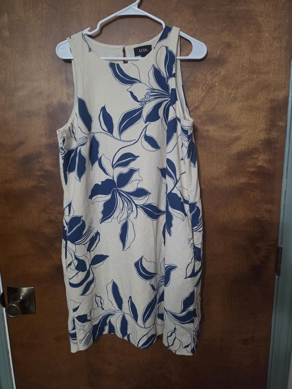 MSK Cream Dress with Navy Floral Print